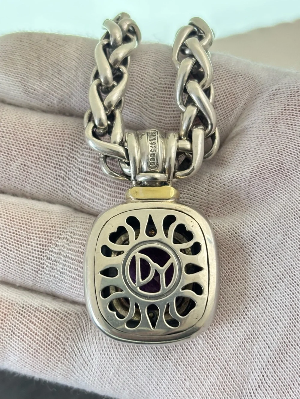 David Yurman 925 & 14k Gold XXL Albion Pendant Necklace with Amethyst 16